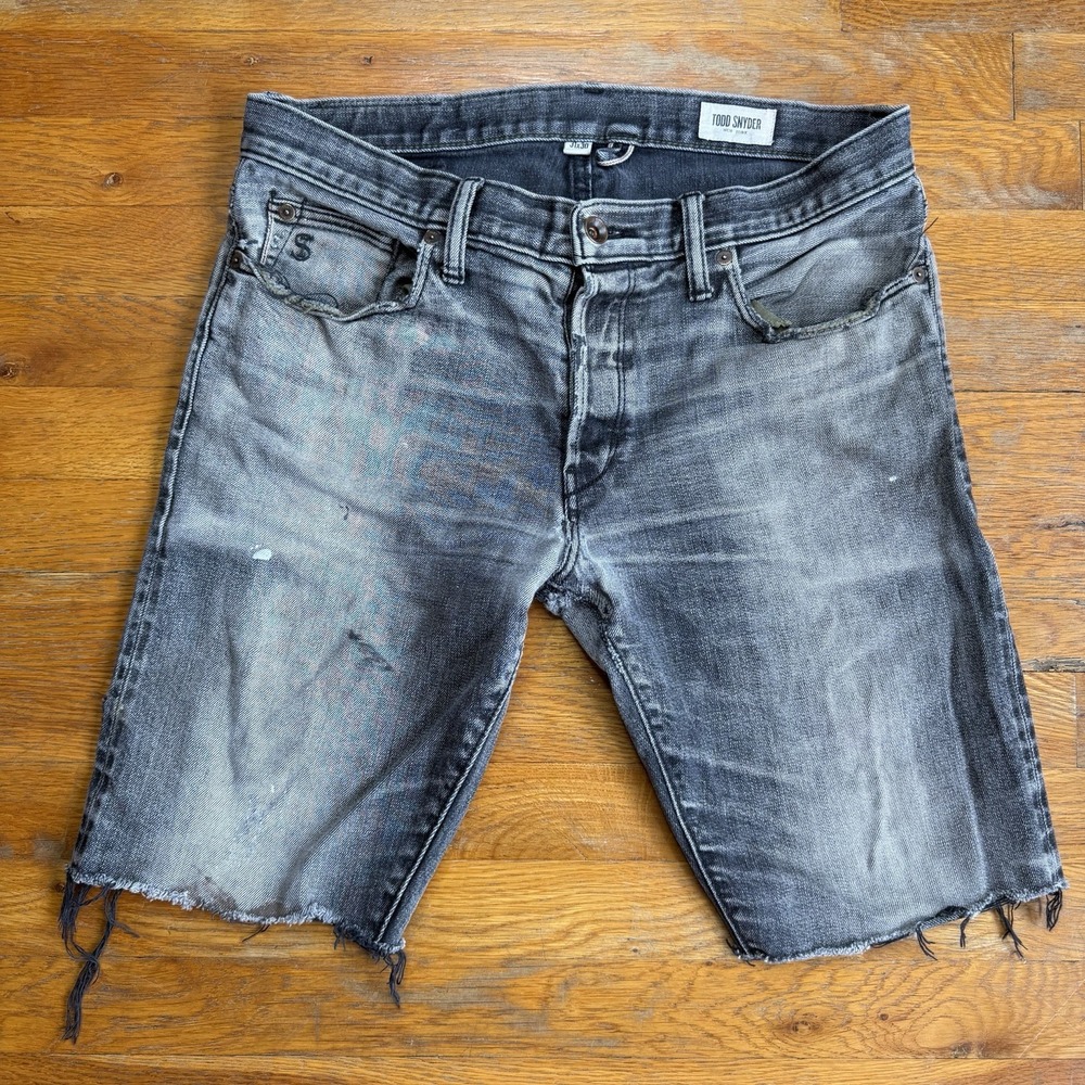 Todd Snyder Denim Shorts Mens 31 Black Selvedge 10 in Inseam Raw Hem Button Fly